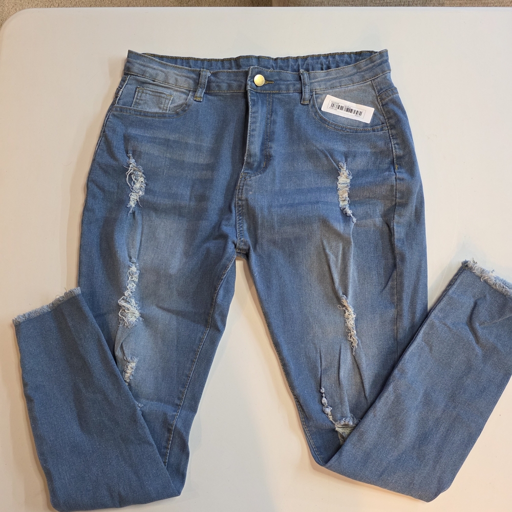 Women's Skinny Stretch Distressed Blue Jeans Size Large